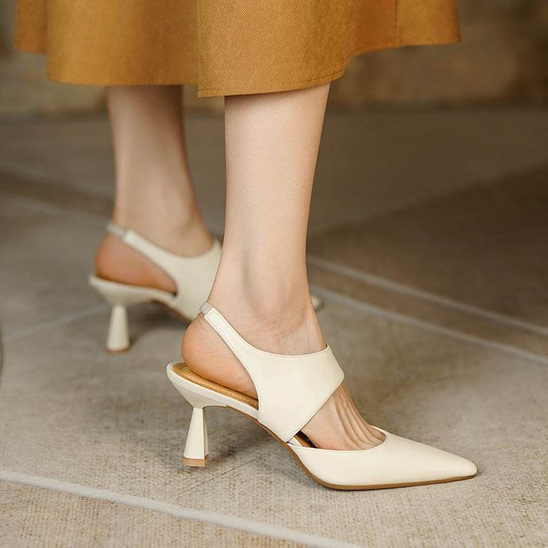Stiletto Heel Closed Toe Sandals Women Hollow-out Cowhide Pointed OL Pumps - Ultim8 Designs 4 U