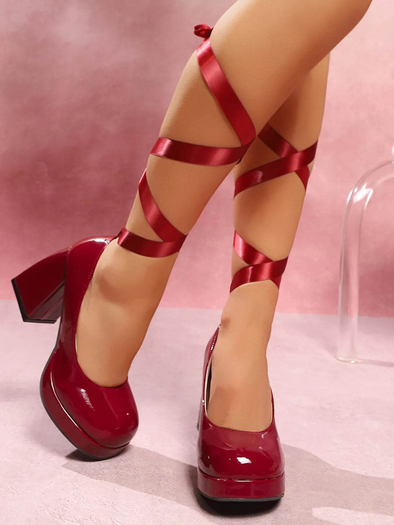 Platform Block Heel Pumps with Ankle Wrap Straps - Ultim8 Designs 4 U
