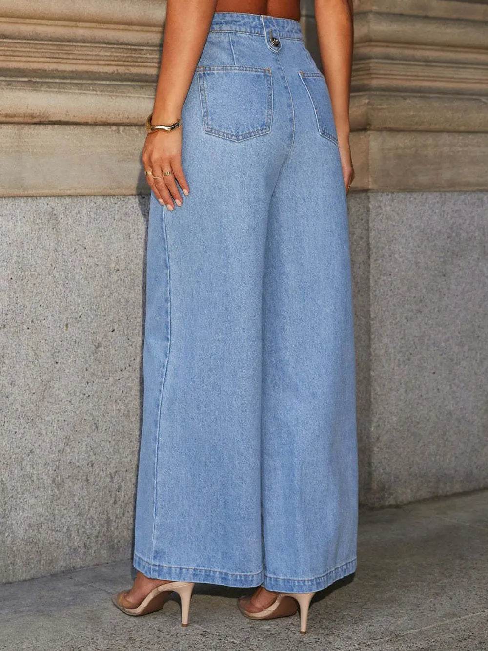Button Decor High Rise Wide Leg Jeans - Ultim8 Designs 4 U
