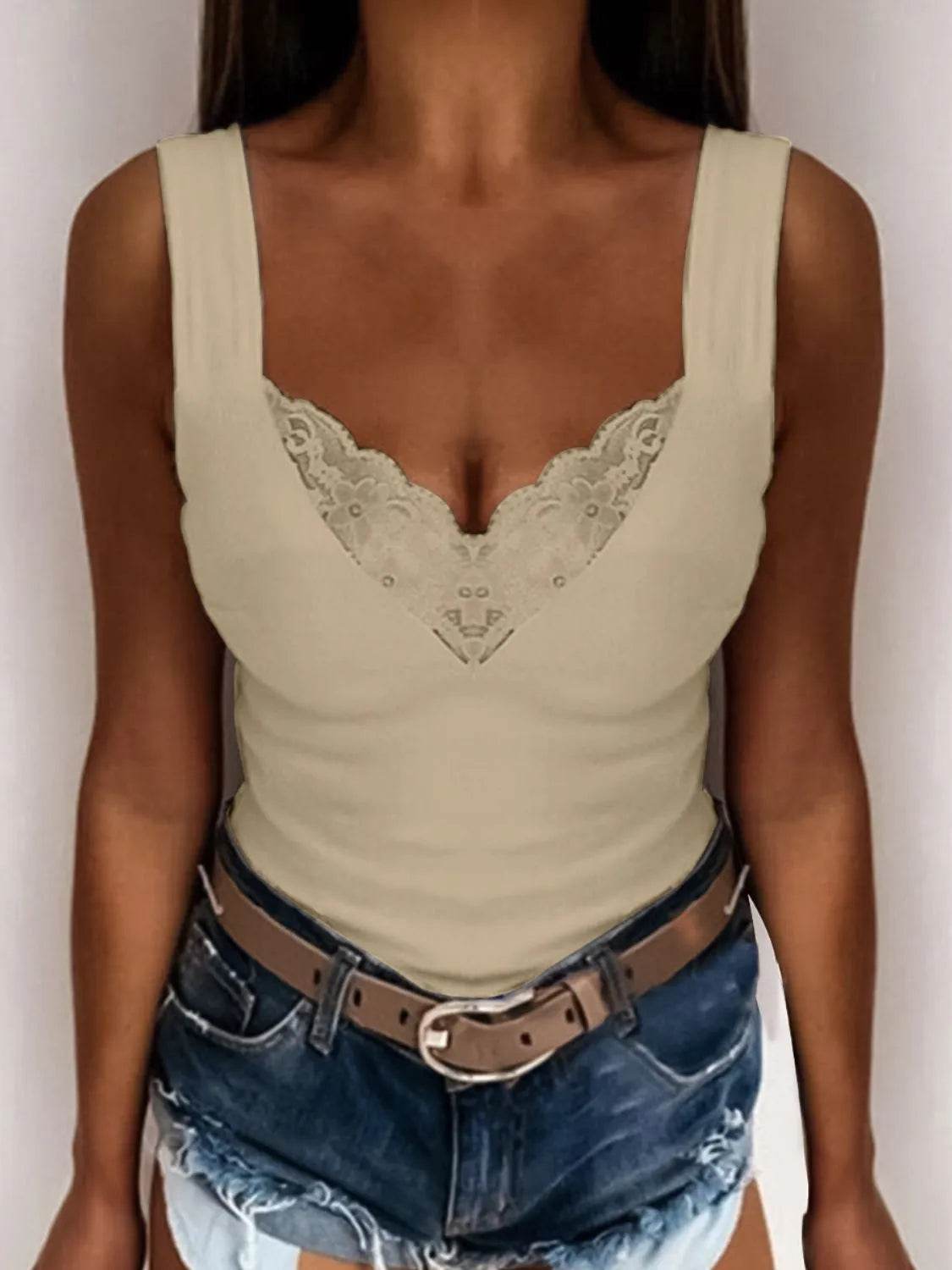 Full Size Lace Detail V-Neck Tank Plus Size - Ultim8 Designs 4 U