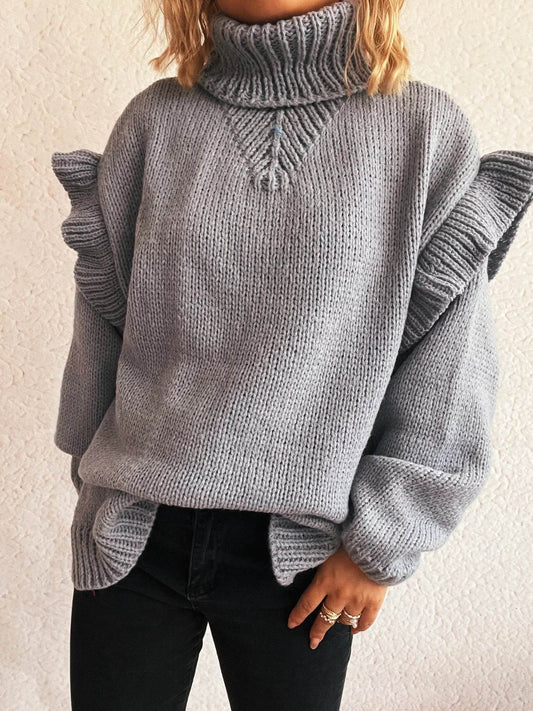 Ruffled Turtleneck Long Sleeve Sweater - Ultim8 Designs 4 U