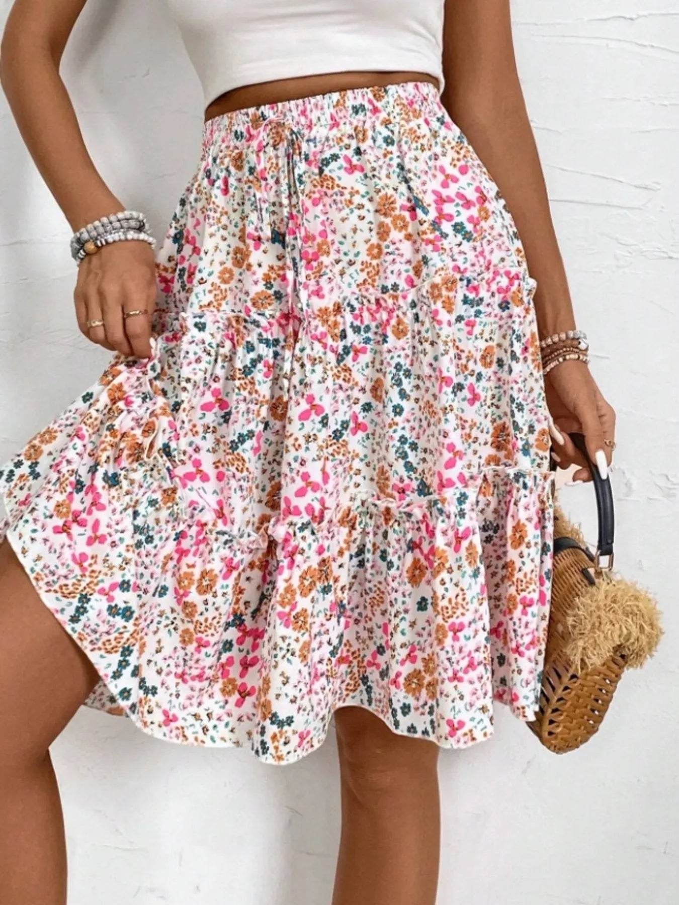 Floral Print Midi Skirt - Ultim8 Designs 4 U