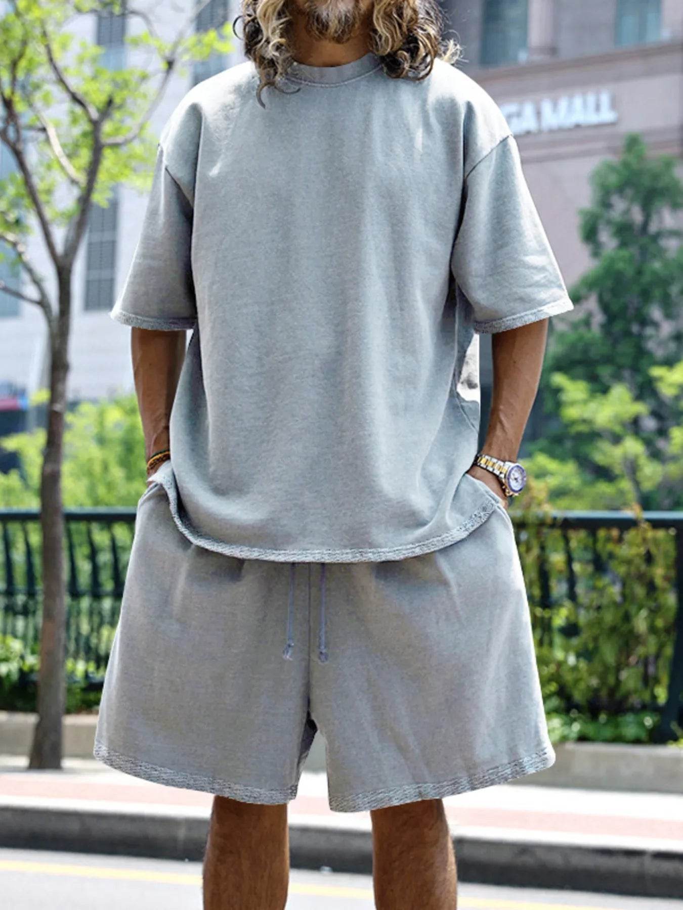 Men's Full Size Round Neck Short Sleeve Top and Shorts Set Plus Size - Ultim8 Designs 4 U