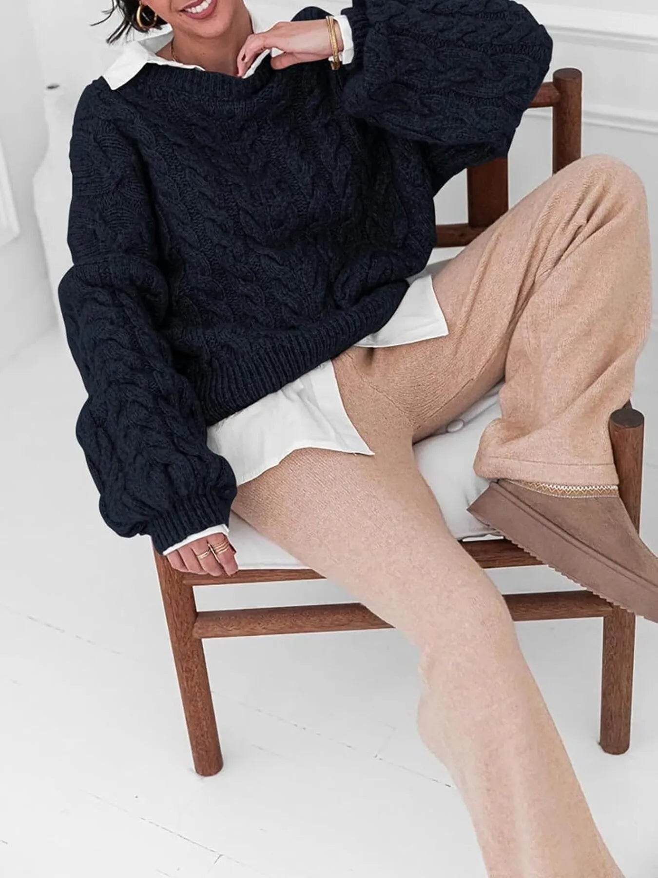 Cable Knit Long Sleeve Sweater - Ultim8 Designs 4 U