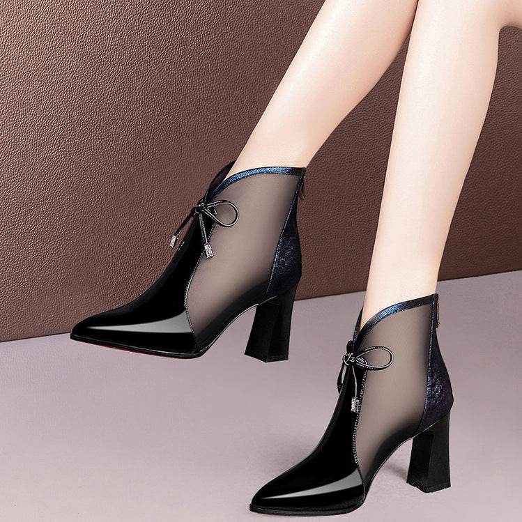 Patent Leather Mesh Boots Female Hollow Mesh - Ultim8 Designs 4 U