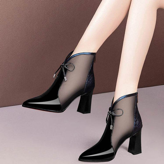 Patent Leather Mesh Boots Female Hollow Mesh - Ultim8 Designs 4 U