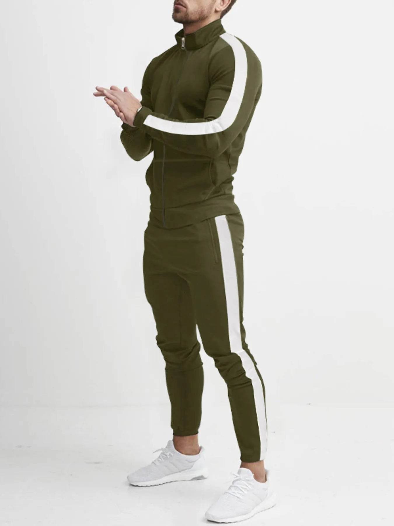Men's Full Size Side Stripes Zip Up Top and Pants Set Plus Size - Ultim8 Designs 4 U