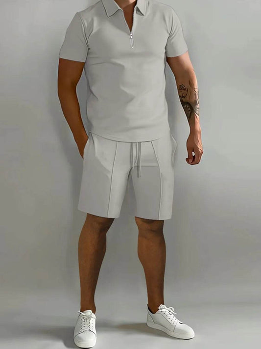 Men's Full Size Collared Neck Short Sleeve Top and Shorts Set Plus Size - Ultim8 Designs 4 U