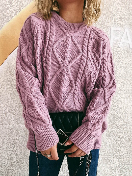 Cable Knit Long Sleeve Sweater - Ultim8 Designs 4 U