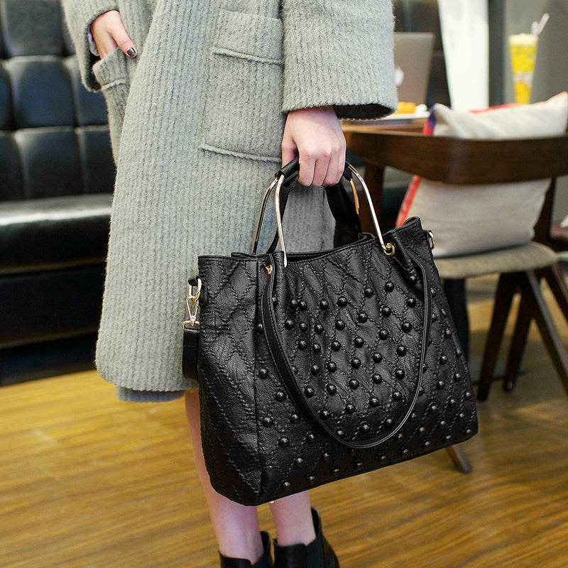 Soft Leather Diamond Rivet Handbag - Ultim8 Designs 4 U
