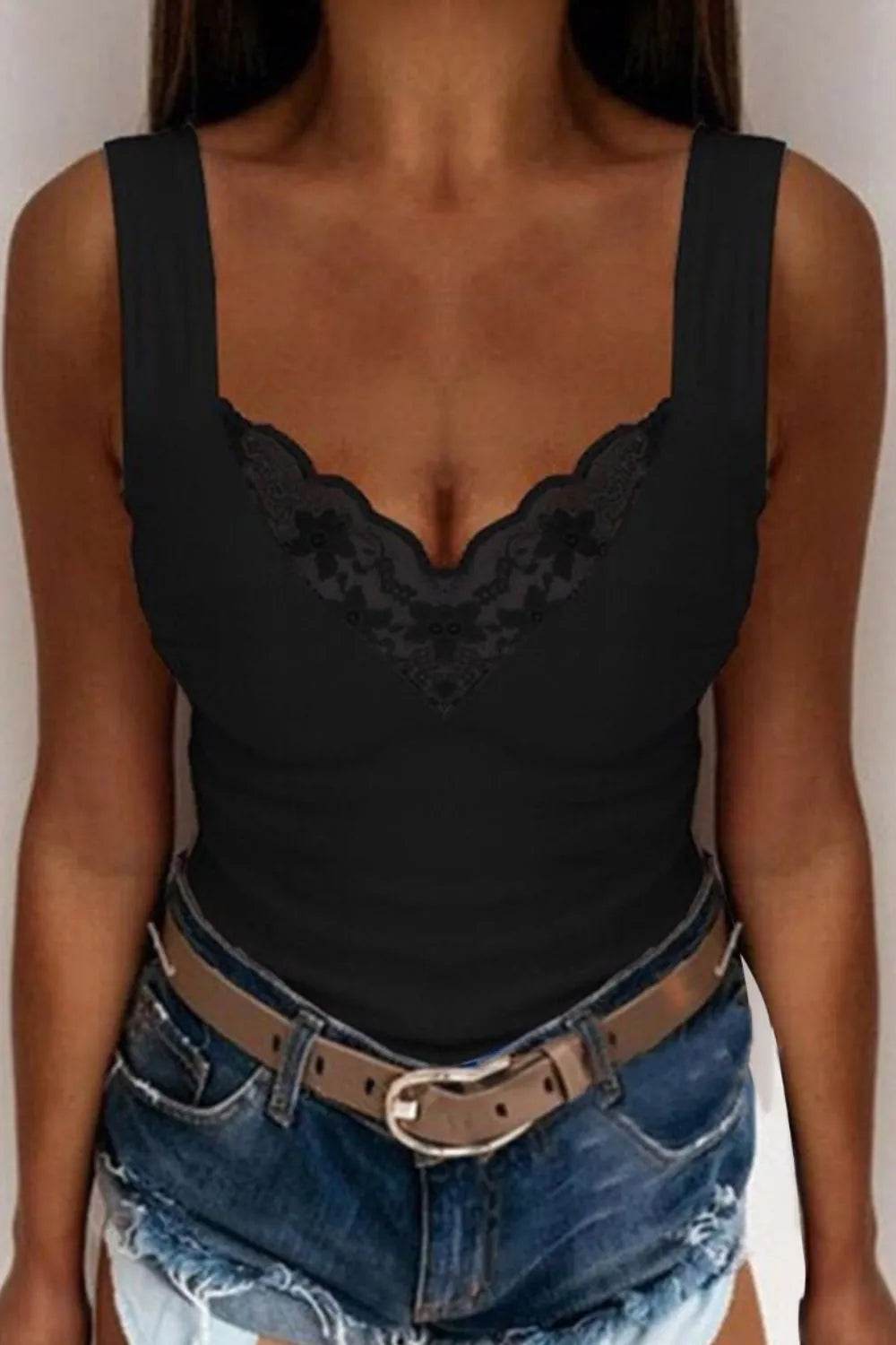 Full Size Lace Detail V-Neck Tank Plus Size - Ultim8 Designs 4 U