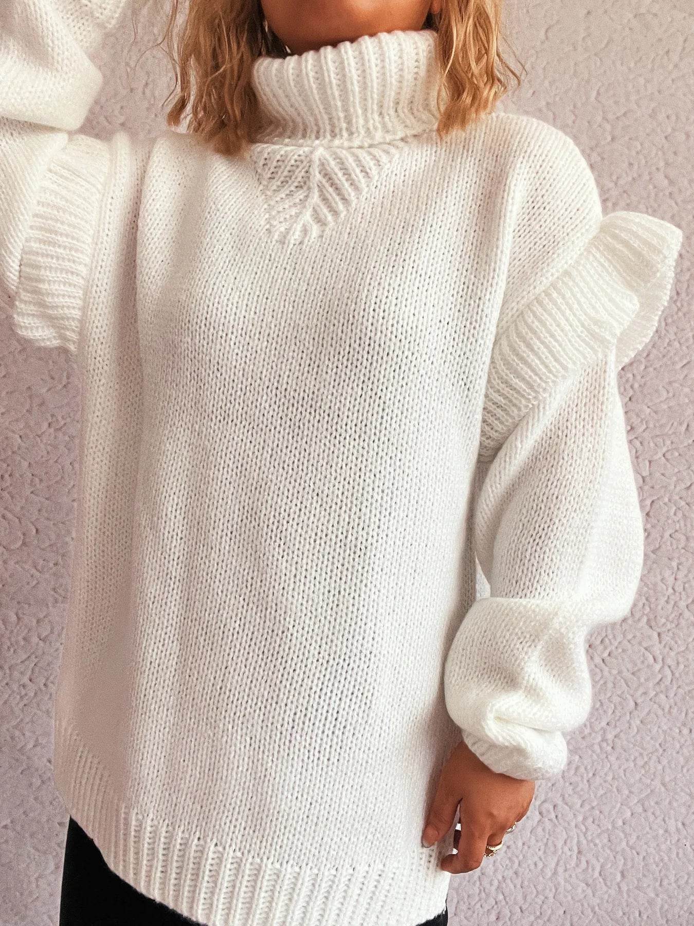 Ruffled Turtleneck Long Sleeve Sweater - Ultim8 Designs 4 U