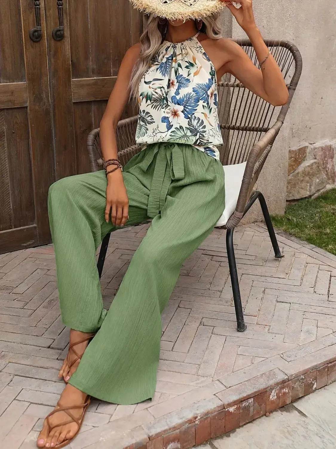 Printed Tank Top and Wide Leg Pants Set - Ultim8 Designs 4 U