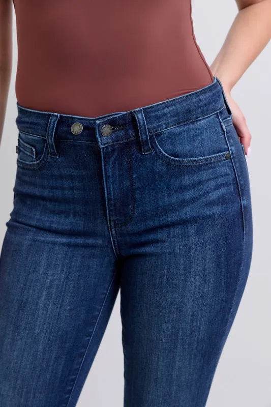 Judy Blue Full Size Mid Rise Skinny Jeans with Raw Hem Plus Size - Ultim8 Designs 4 U