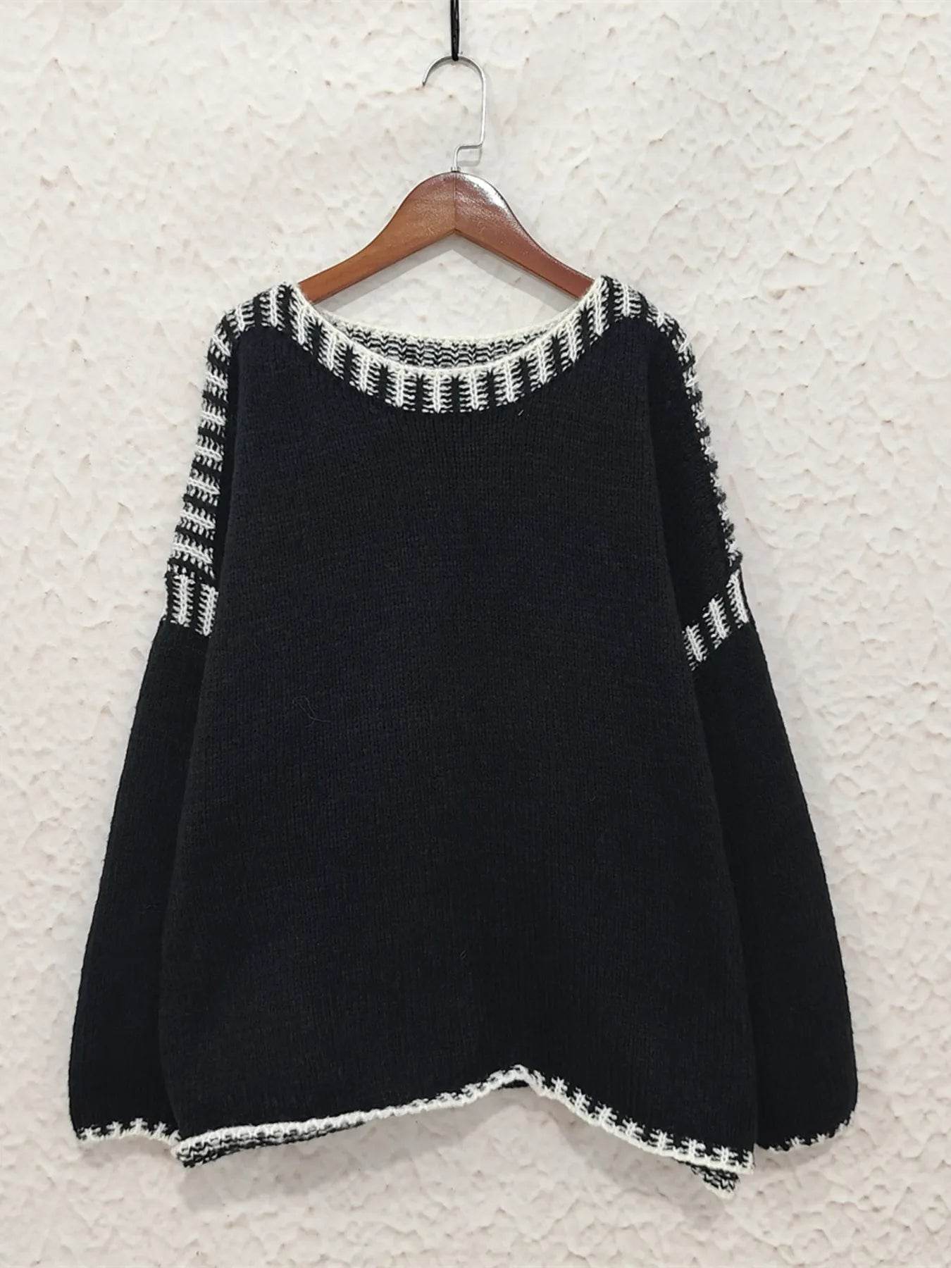 Contrast Trim Oversized Sweater - Ultim8 Designs 4 U