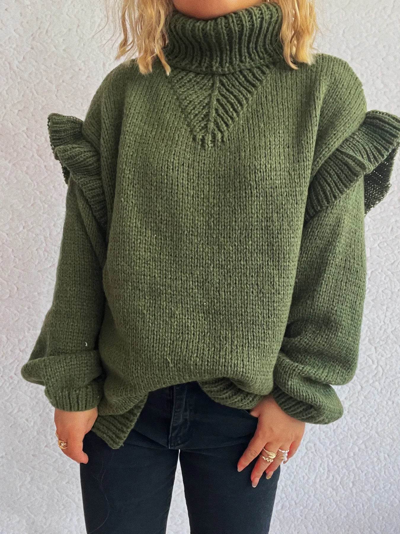 Ruffled Turtleneck Long Sleeve Sweater - Ultim8 Designs 4 U