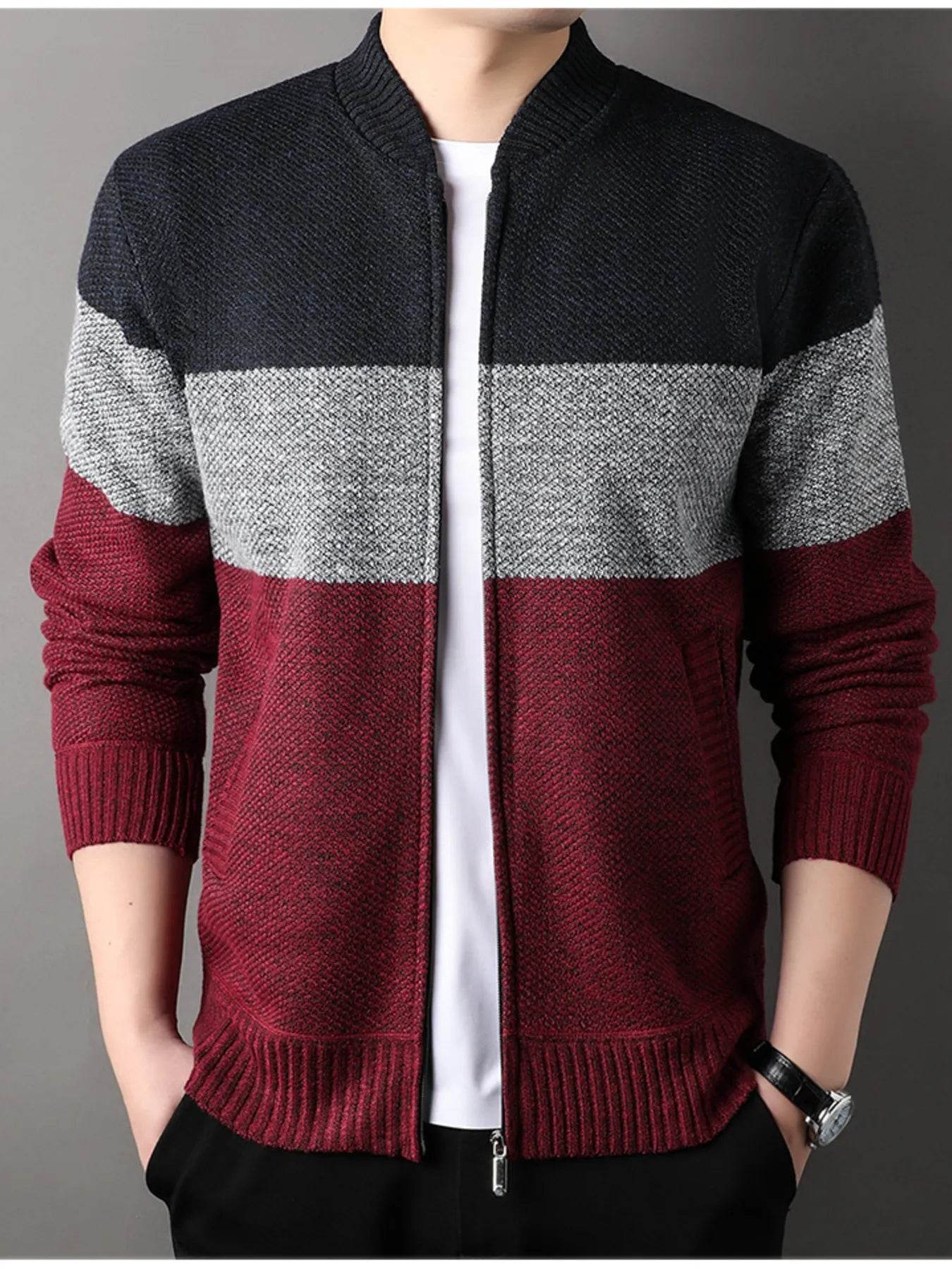 Men's Plus Size Color Block Zip Up Cardigan - Ultim8 Designs 4 U