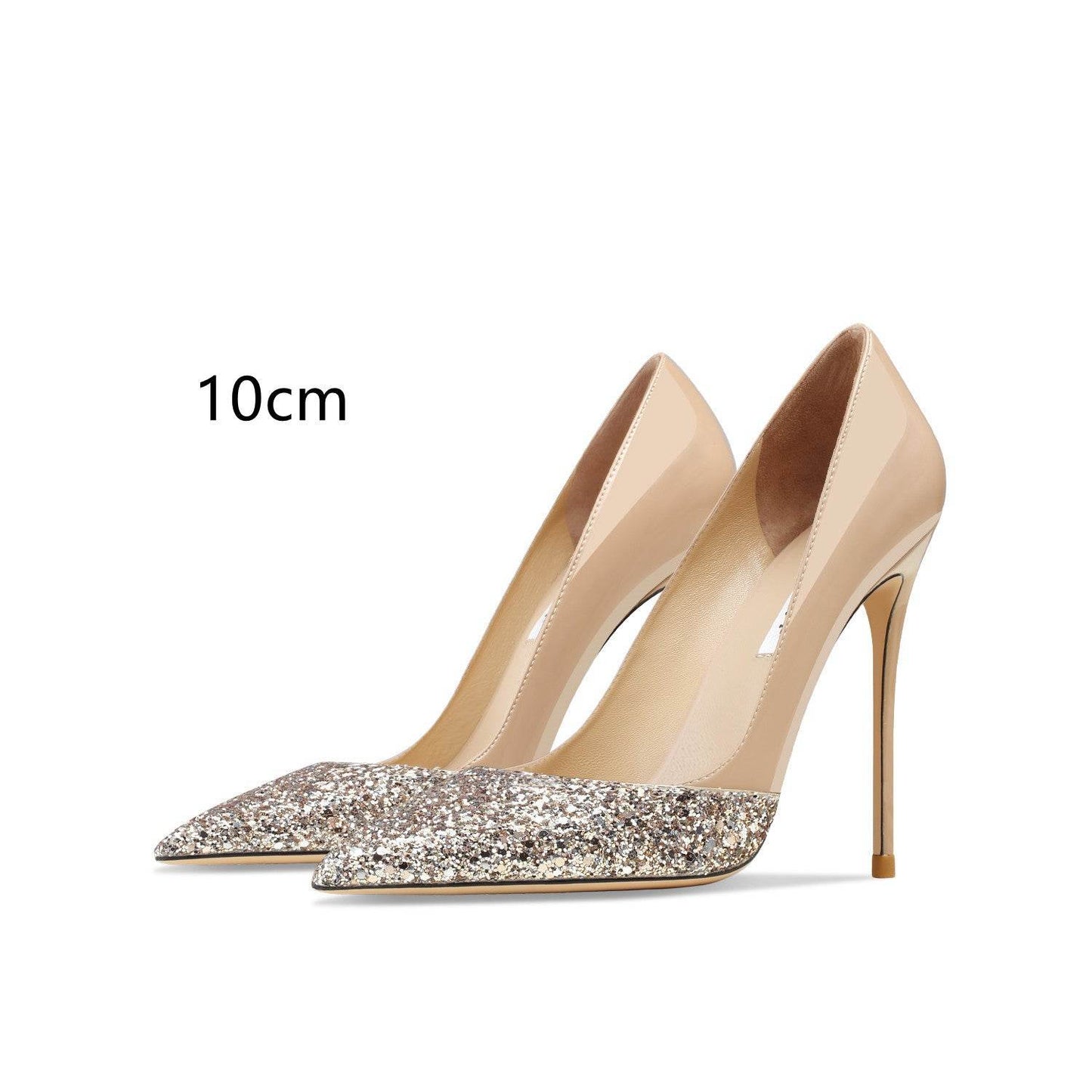 Women's Leather Stitching Gold Sequins High Heels - Ultim8 Designs 4 U
