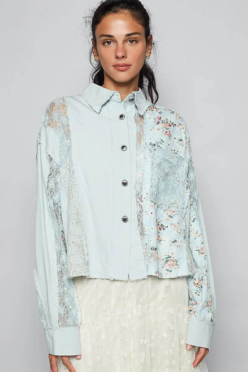POL Floral Long Sleeve Shirt with Lace Panel Details - Ultim8 Designs 4 U