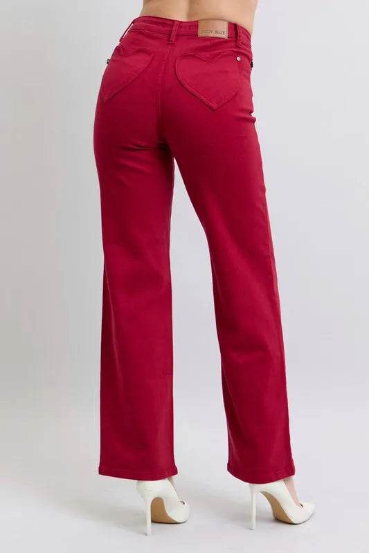 Judy Blue Full Size High Waist Heart Shaped Back Pockets 90's Straight Jeans Plus Size - Ultim8 Designs 4 U