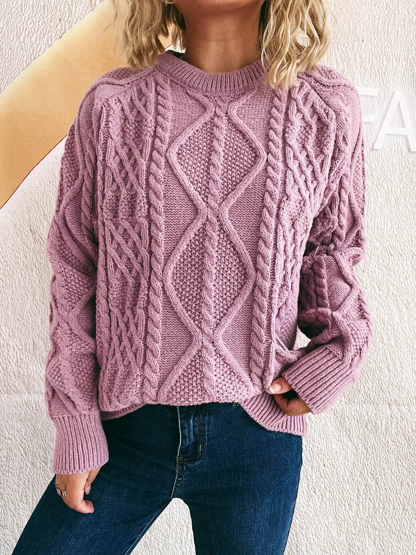 Cable Knit Long Sleeve Sweater - Ultim8 Designs 4 U