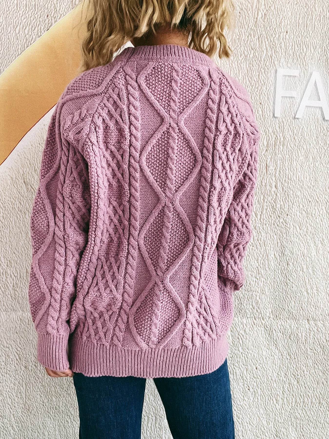 Cable Knit Long Sleeve Sweater - Ultim8 Designs 4 U
