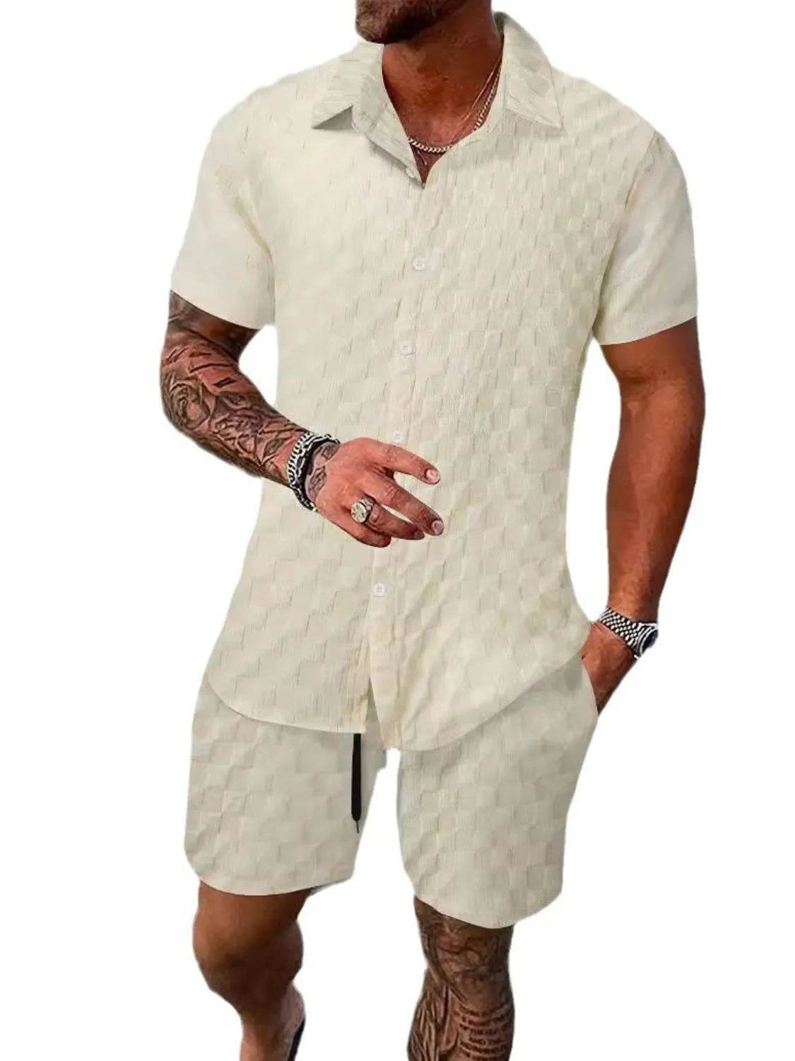 Men's Full Size Collared Neck Short Sleeve Top and Shorts Set Plus Size - Ultim8 Designs 4 U