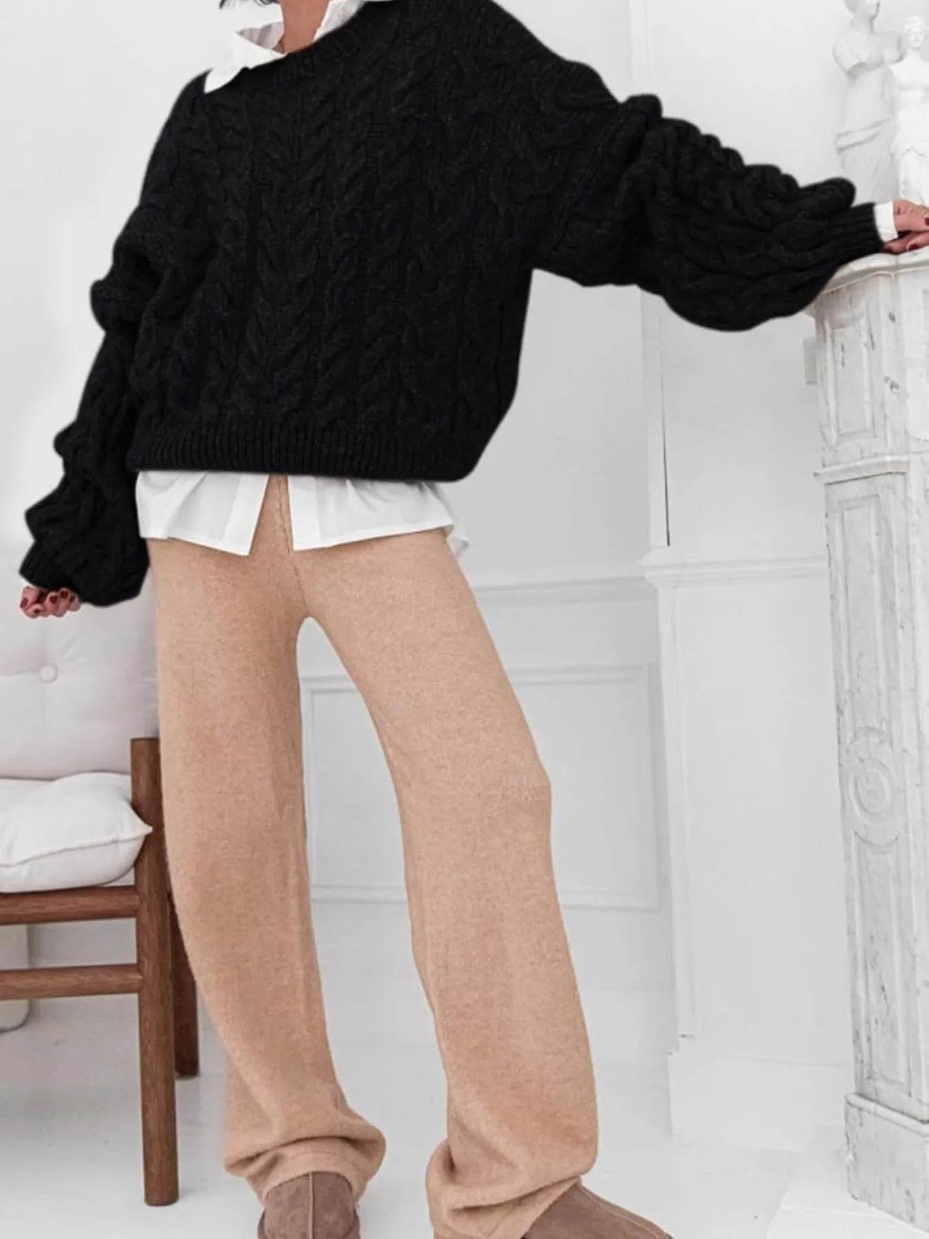 Cable Knit Long Sleeve Sweater - Ultim8 Designs 4 U