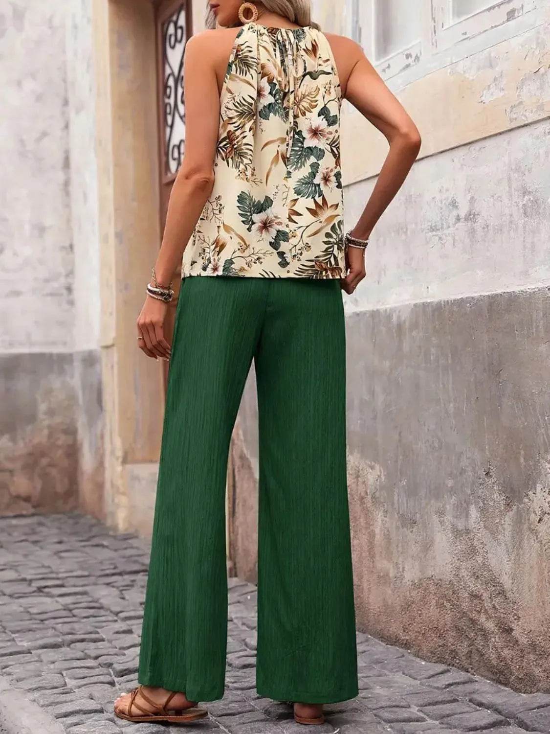 Printed Tank Top and Wide Leg Pants Set - Ultim8 Designs 4 U