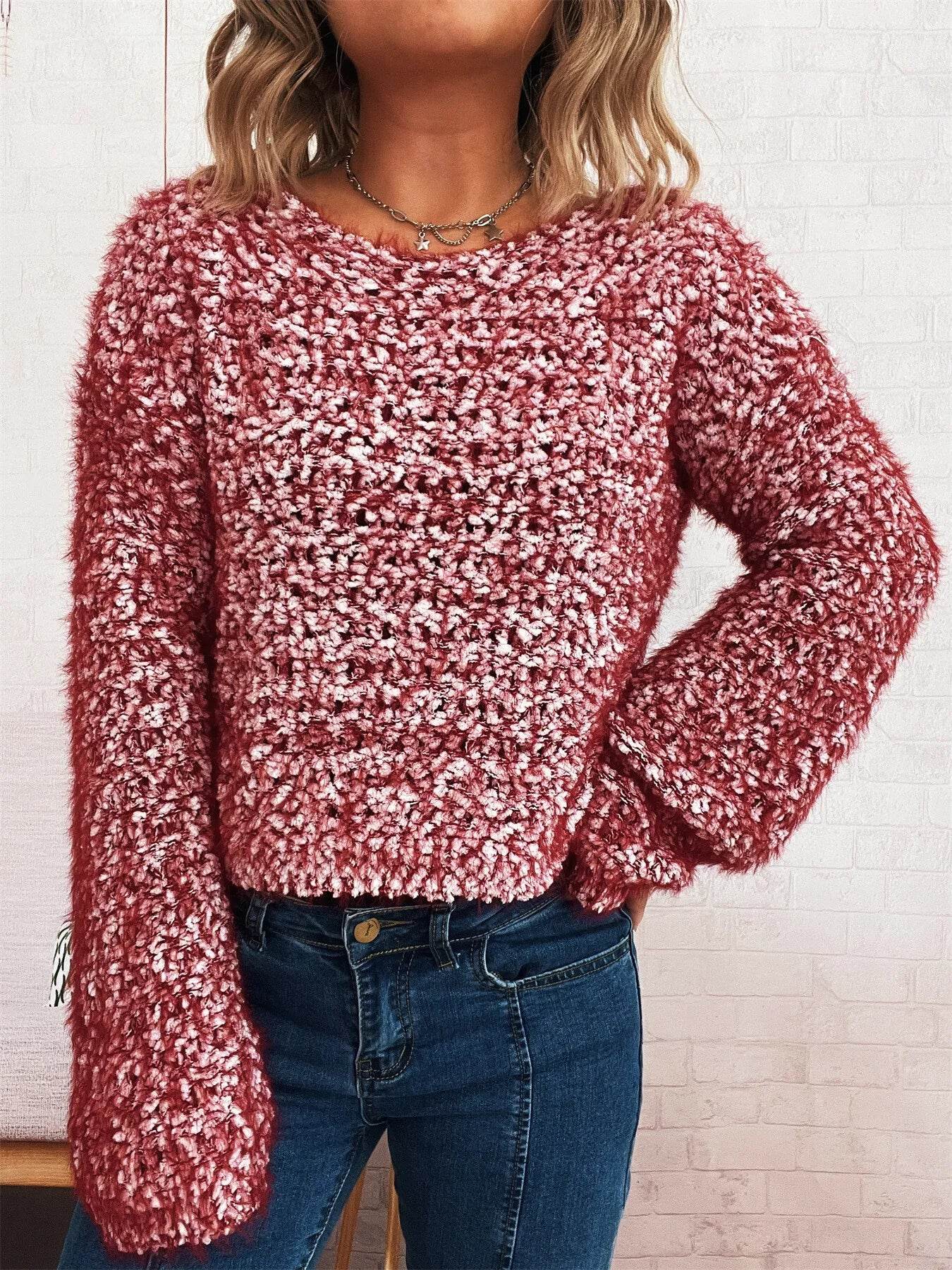 Crochet Round Neck Dropped Shoulder Sweater - Ultim8 Designs 4 U