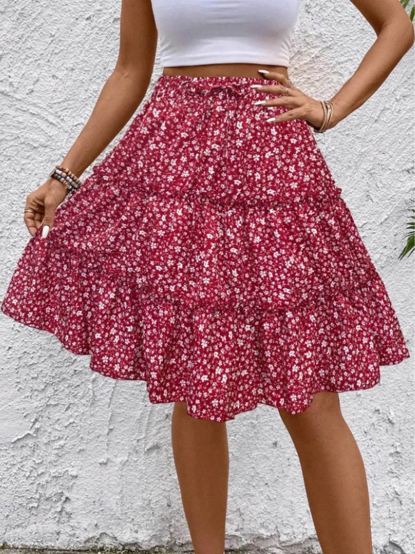 Floral Print Midi Skirt - Ultim8 Designs 4 U