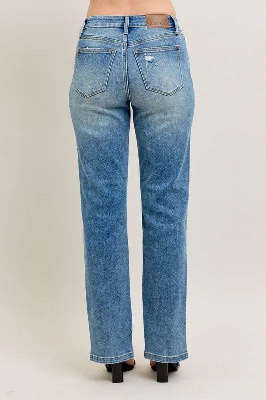 Judy Blue Full Size High Waist Vintage Wash Front Seam & Slit Straight Plus Size - Ultim8 Designs 4 U