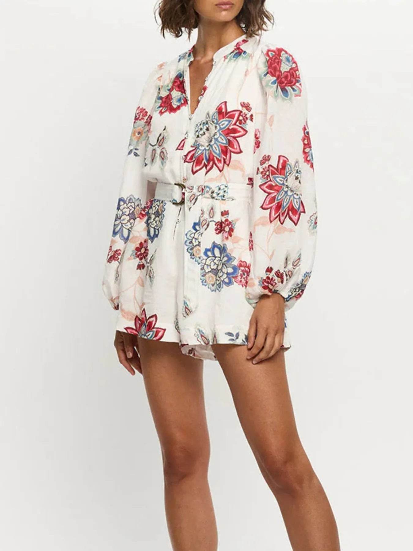 Floral Print Long Sleeve Romper - Ultim8 Designs 4 U