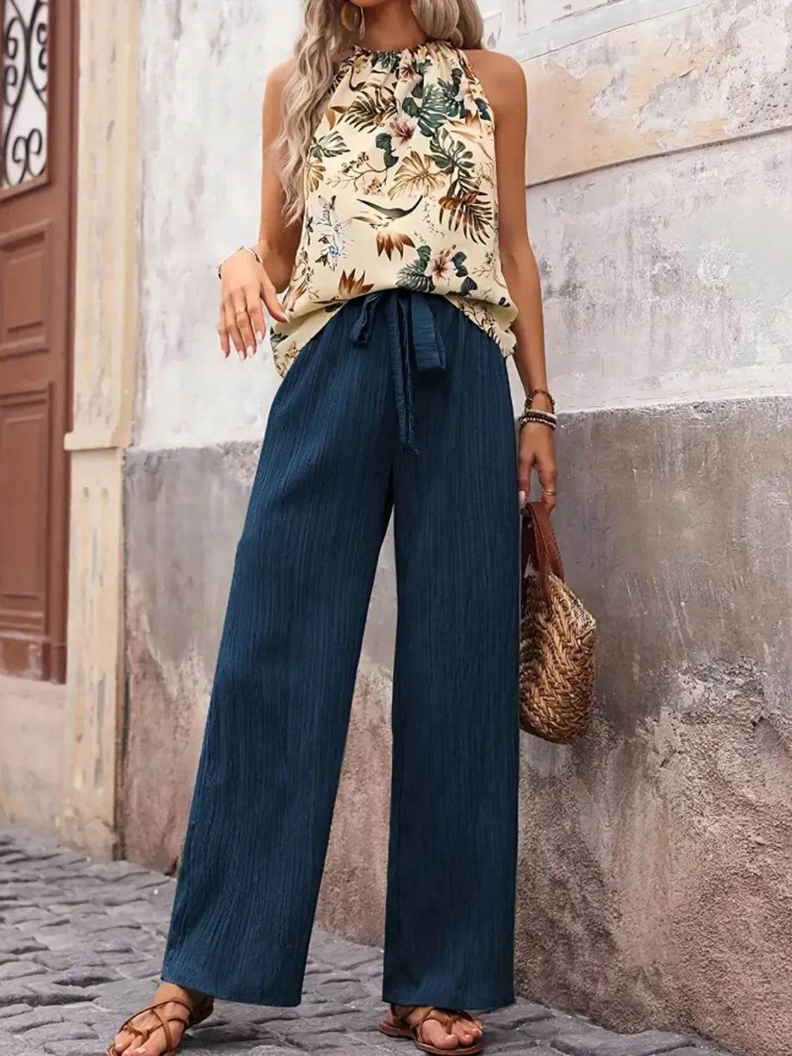 Printed Tank Top and Wide Leg Pants Set - Ultim8 Designs 4 U