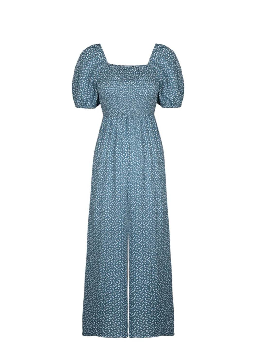 Printed Square Neck Puff Sleeve Jumpsuit - Ultim8 Designs 4 U