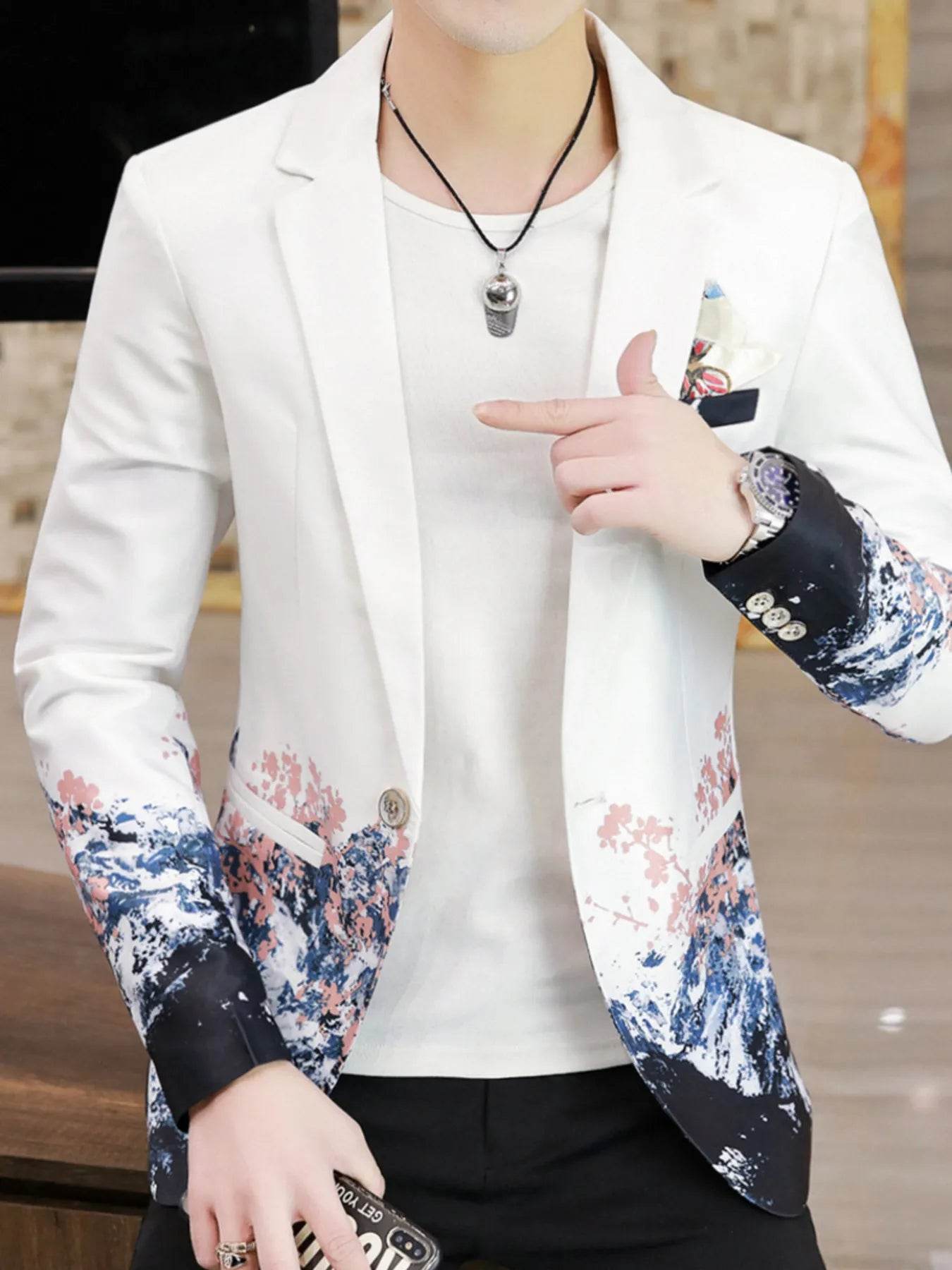 Men's Plus Size Printed One Button Long Sleeve Blazer - Ultim8 Designs 4 U