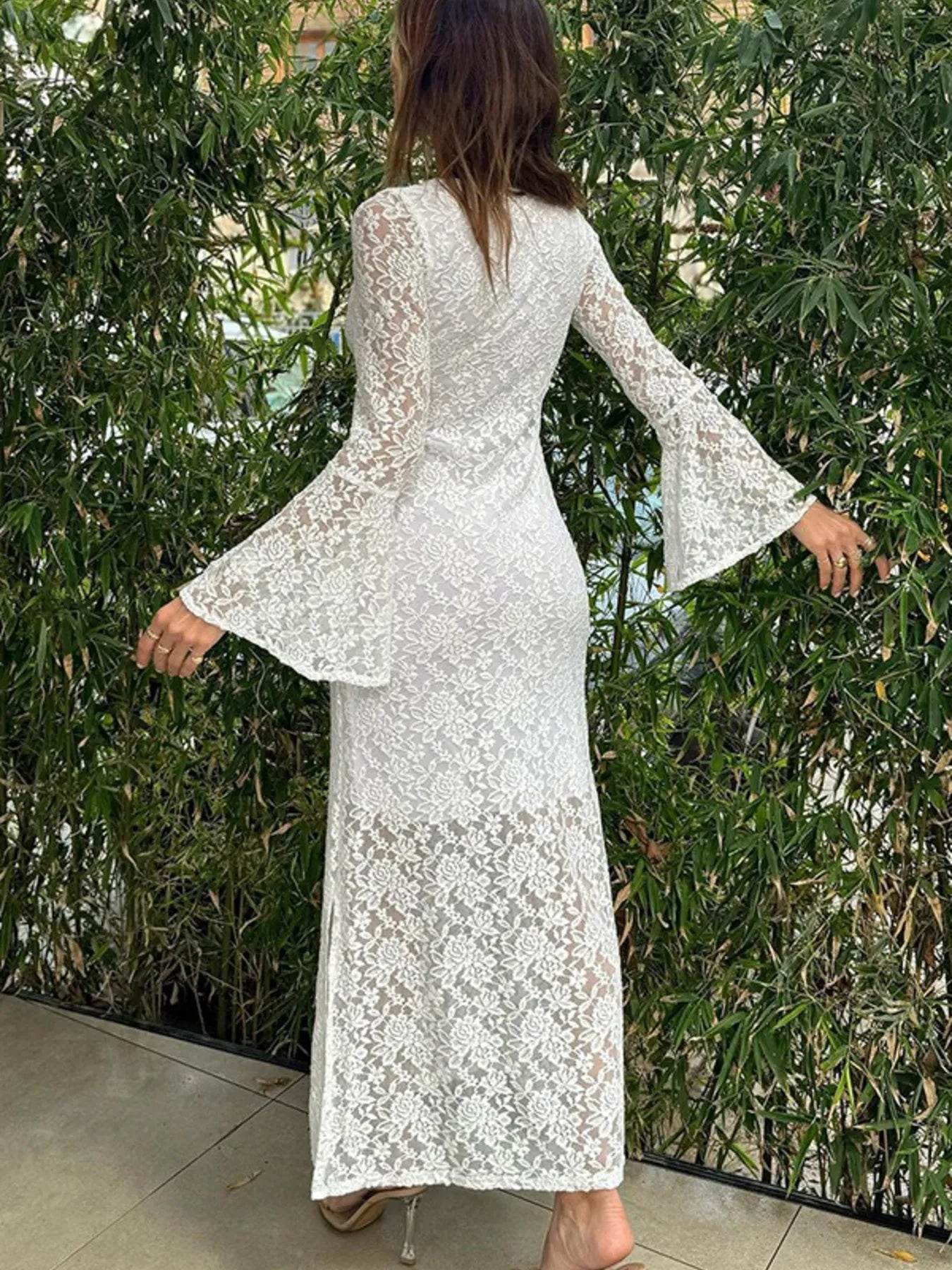 Lace Bell Sleeve Square Neck Bodycon Dress - Ultim8 Designs 4 U