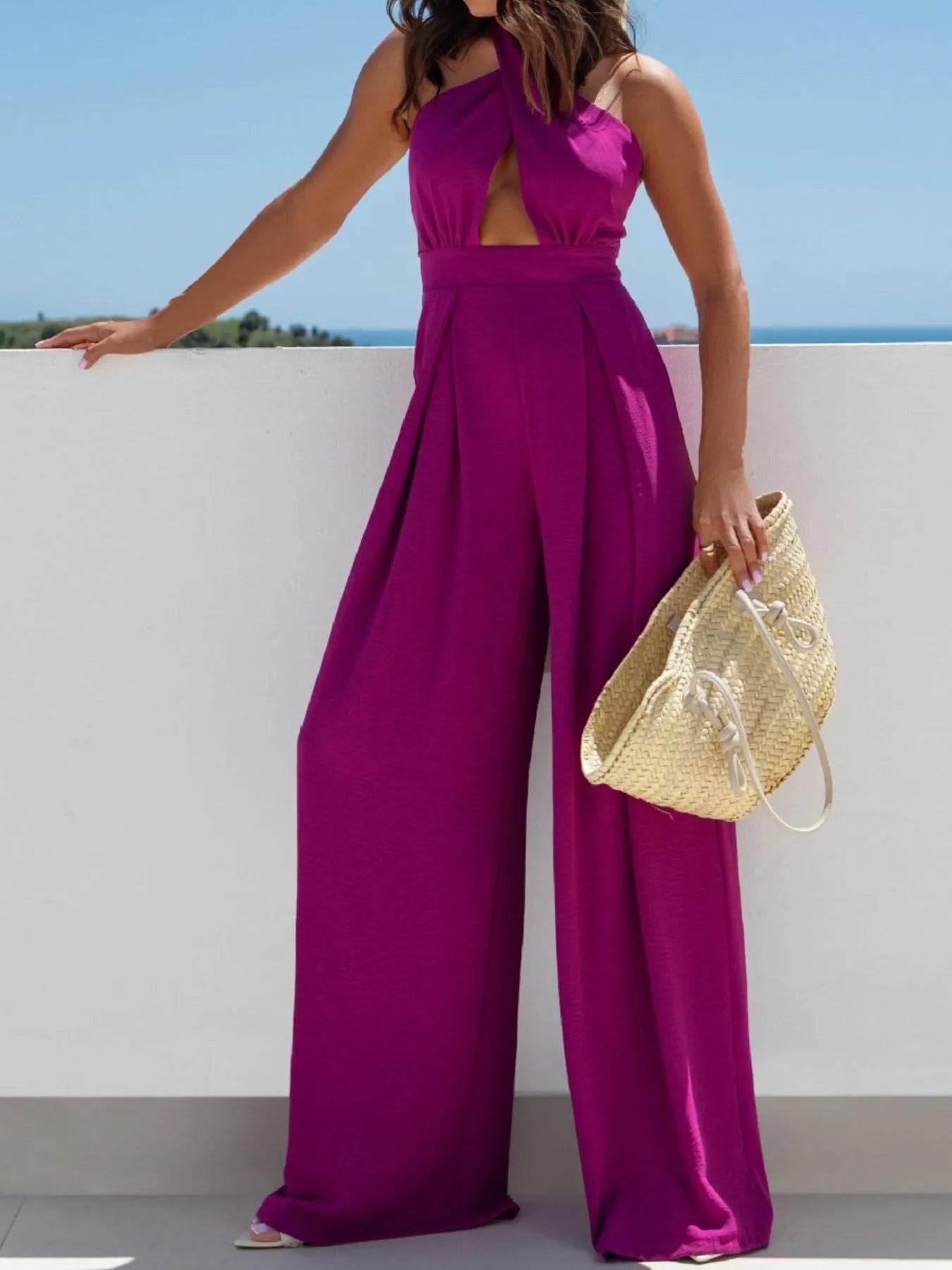 Wide Leg Cutout Halter Neck Jumpsuit - Ultim8 Designs 4 U