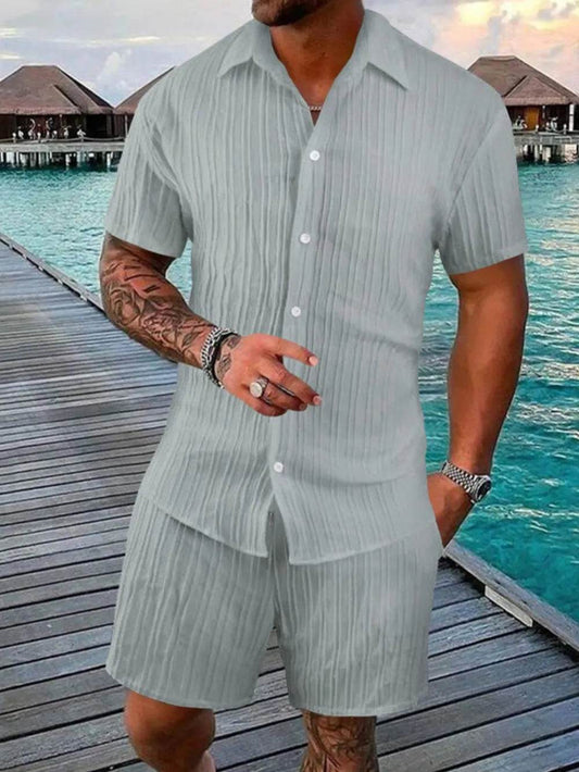 Men's Full Size Button Down Short Sleeve Shirt and Shorts Set Plus Size - Ultim8 Designs 4 U