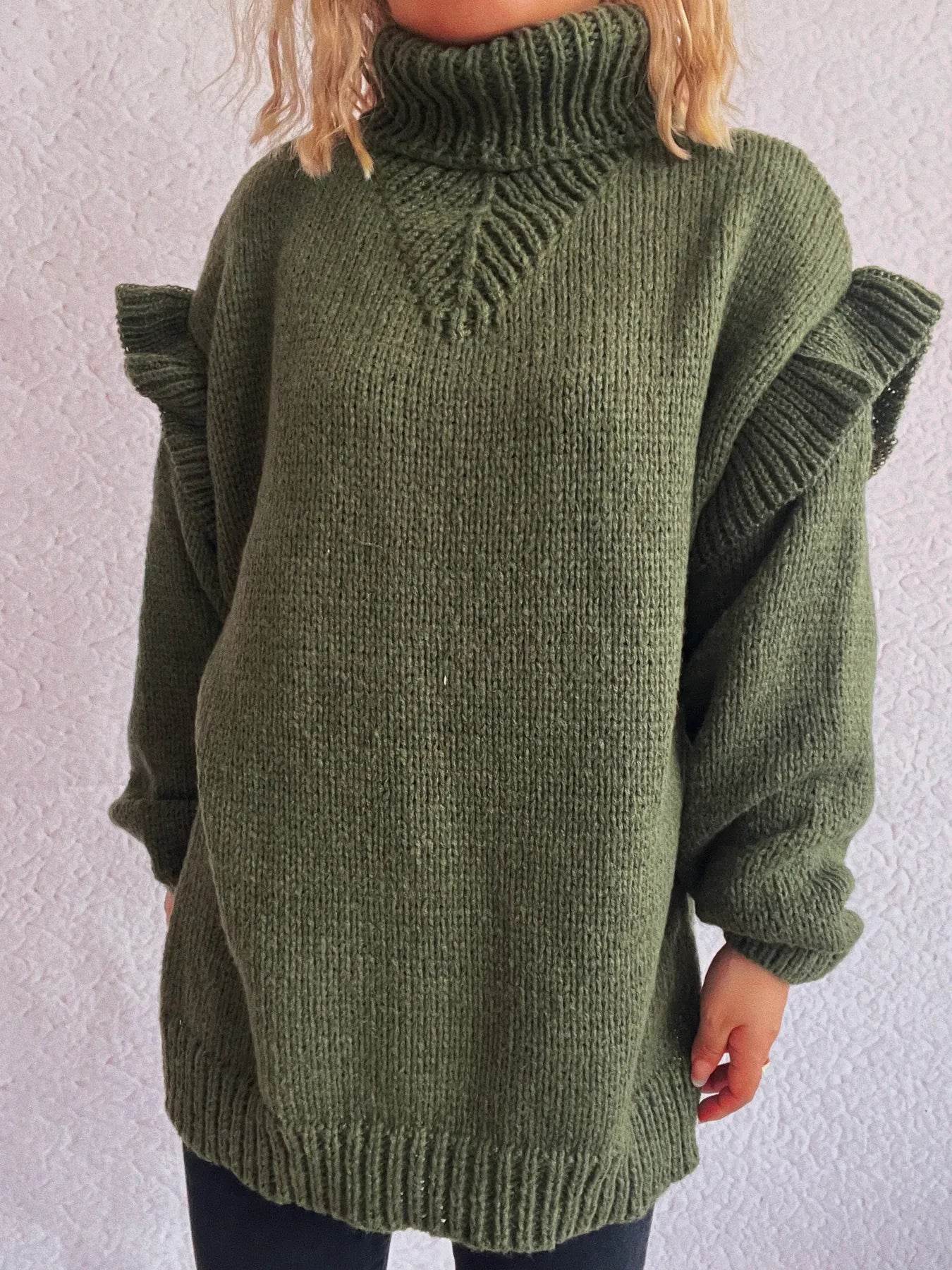 Ruffled Turtleneck Long Sleeve Sweater - Ultim8 Designs 4 U