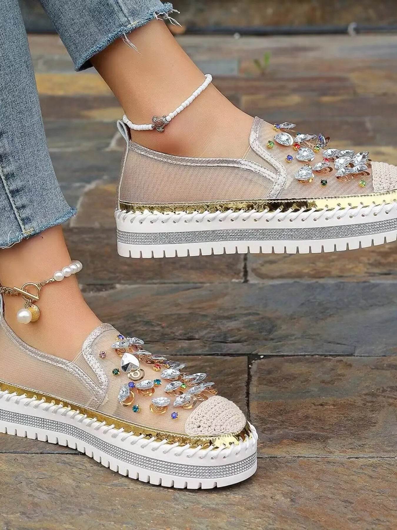 Rhinestone Embellished Platform Loafers - Ultim8 Designs 4 U