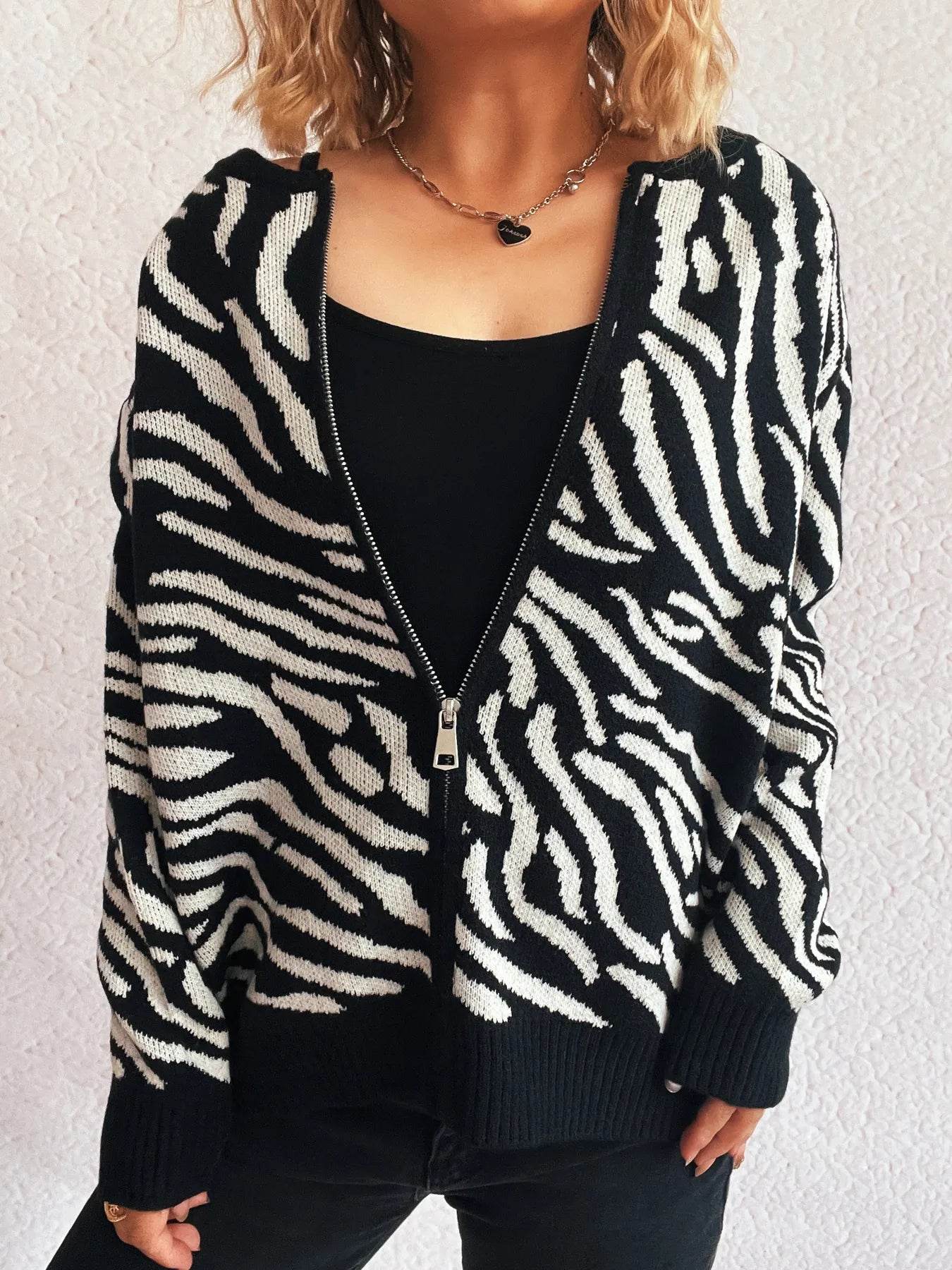 Zebra Print Zip Up Cardigan - Ultim8 Designs 4 U
