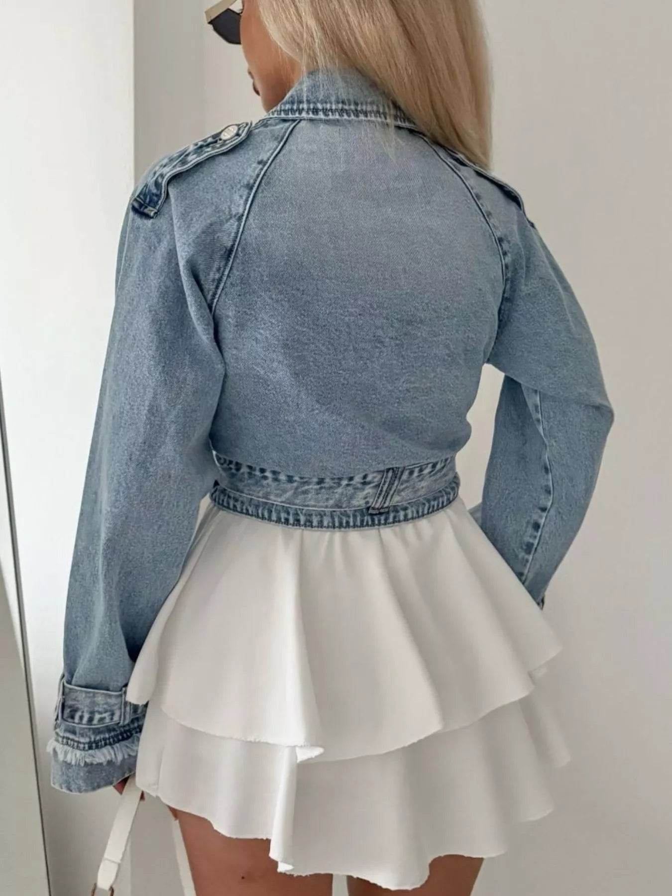 Long Sleeve Crop Denim Jacket - Ultim8 Designs 4 U