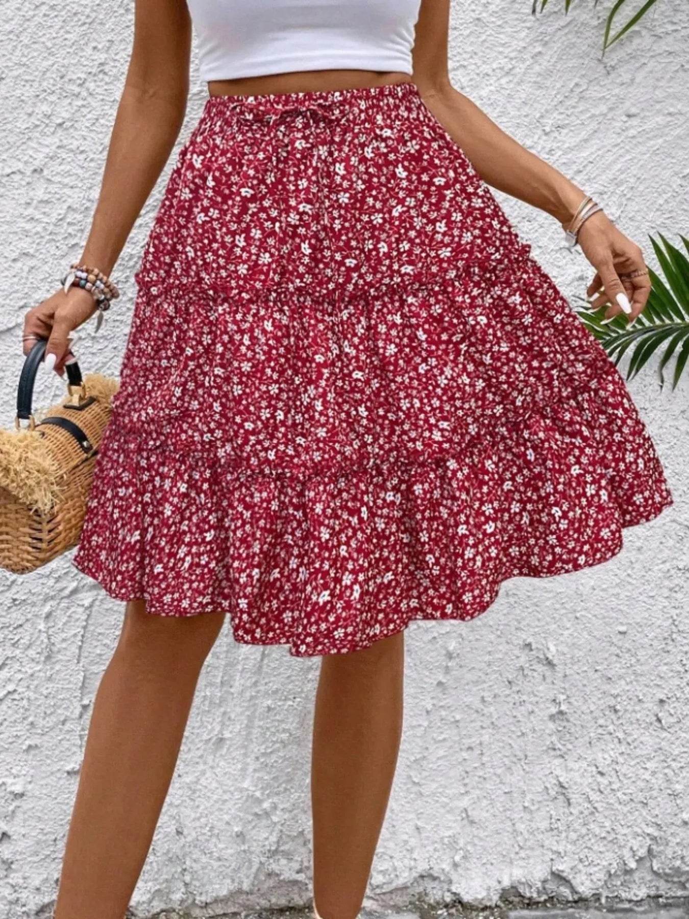 Floral Print Midi Skirt - Ultim8 Designs 4 U