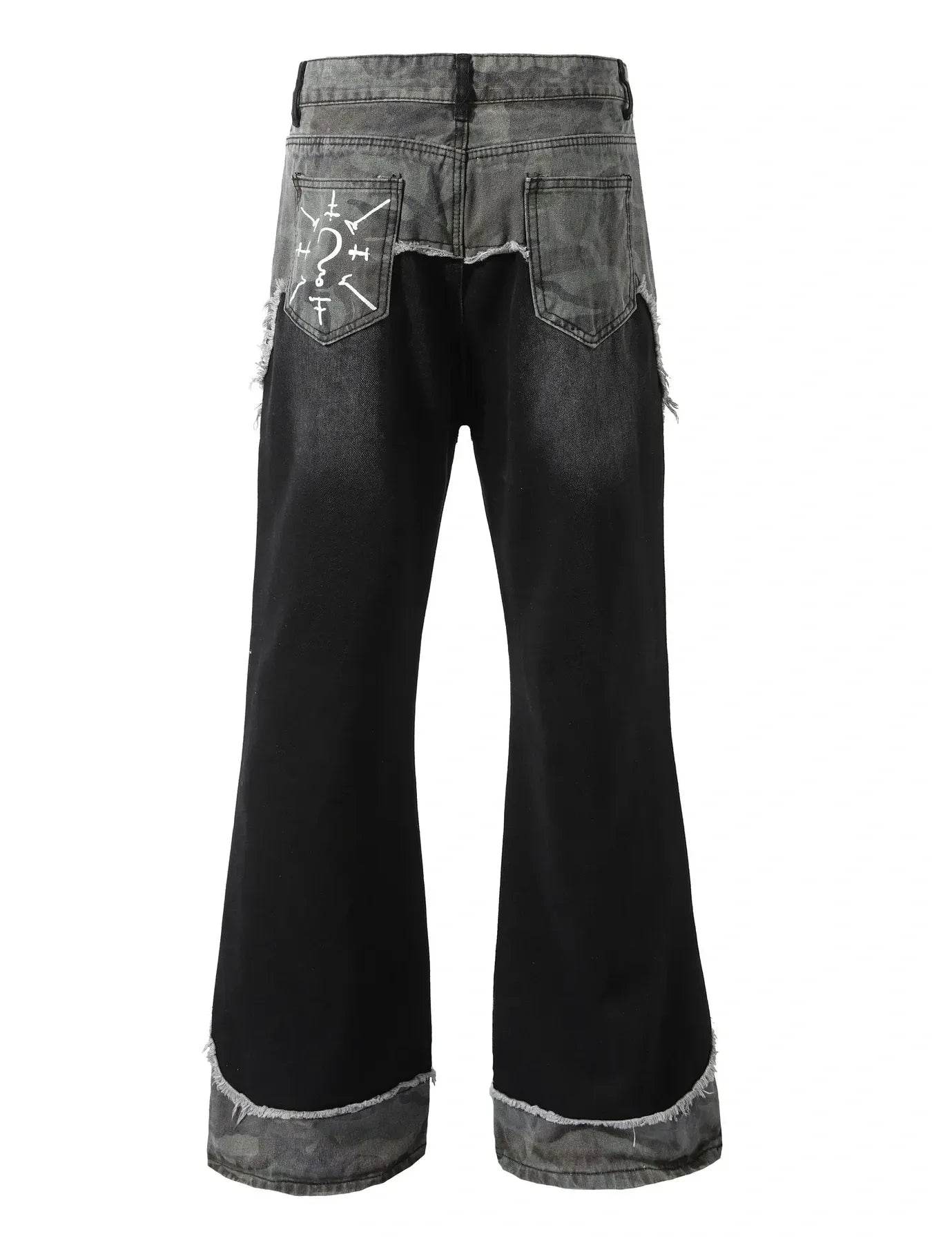 Men's Plus Size Distressed Bootcut Contrast Jeans with Raw Hem - Ultim8 Designs 4 U