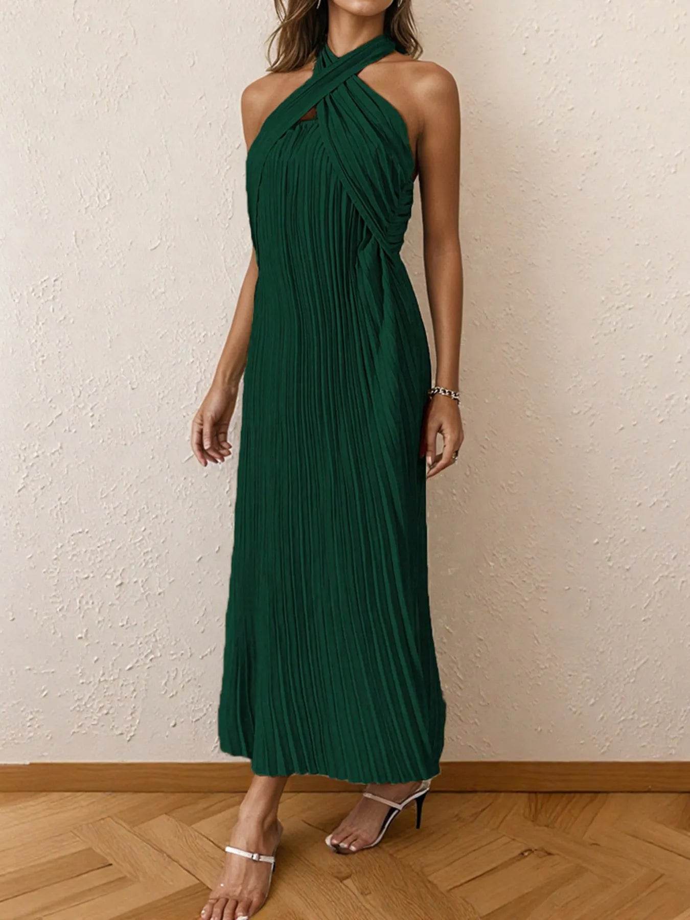 Pleated Halter Neck Midi Dress - Ultim8 Designs 4 U