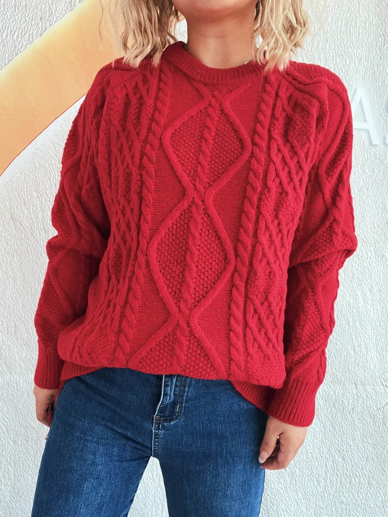 Cable Knit Long Sleeve Sweater - Ultim8 Designs 4 U