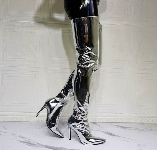 Silver Patent Leather Above Knee Size - Ultim8 Designs 4 U