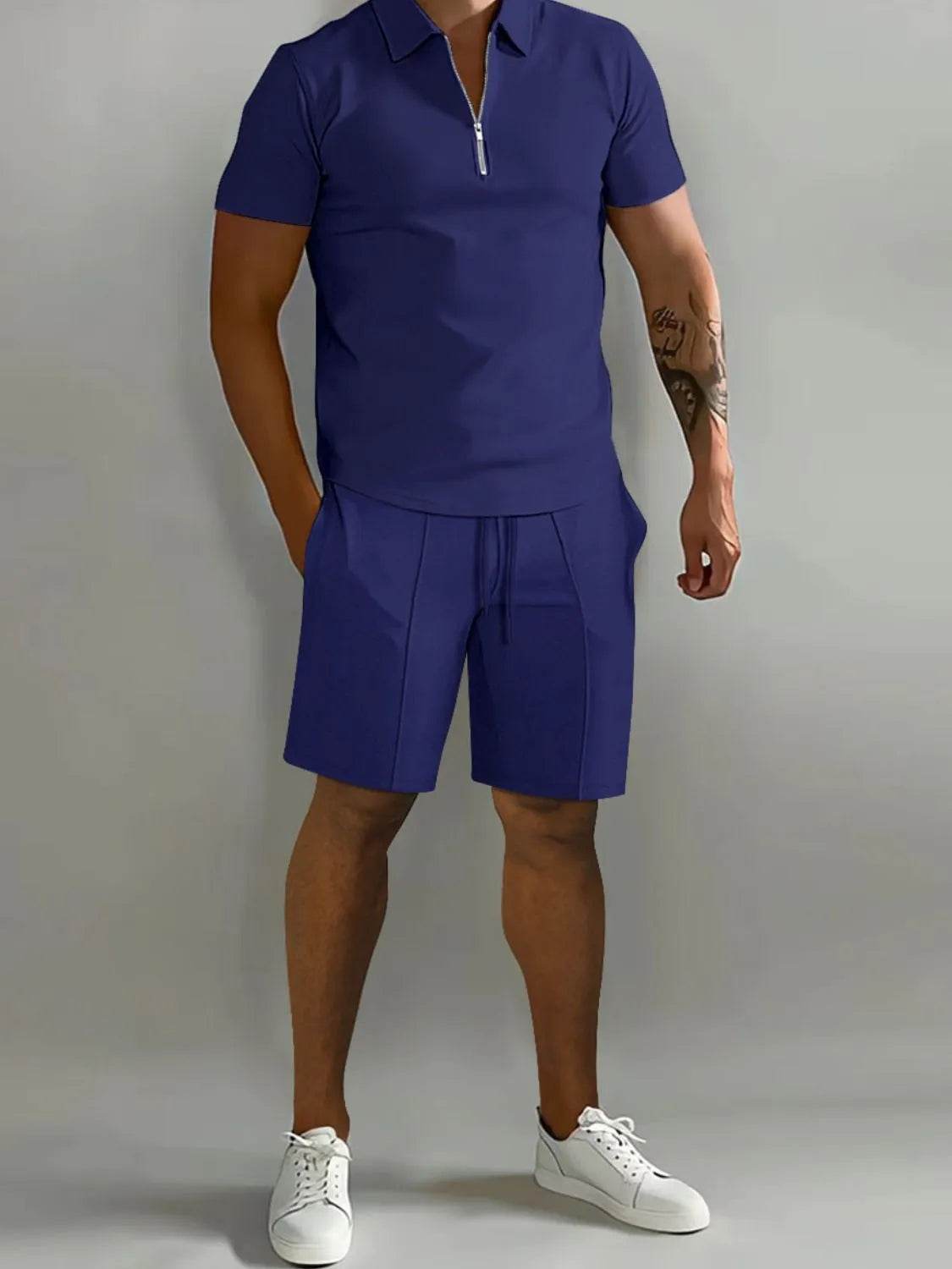 Men's Full Size Collared Neck Short Sleeve Top and Shorts Set Plus Size - Ultim8 Designs 4 U