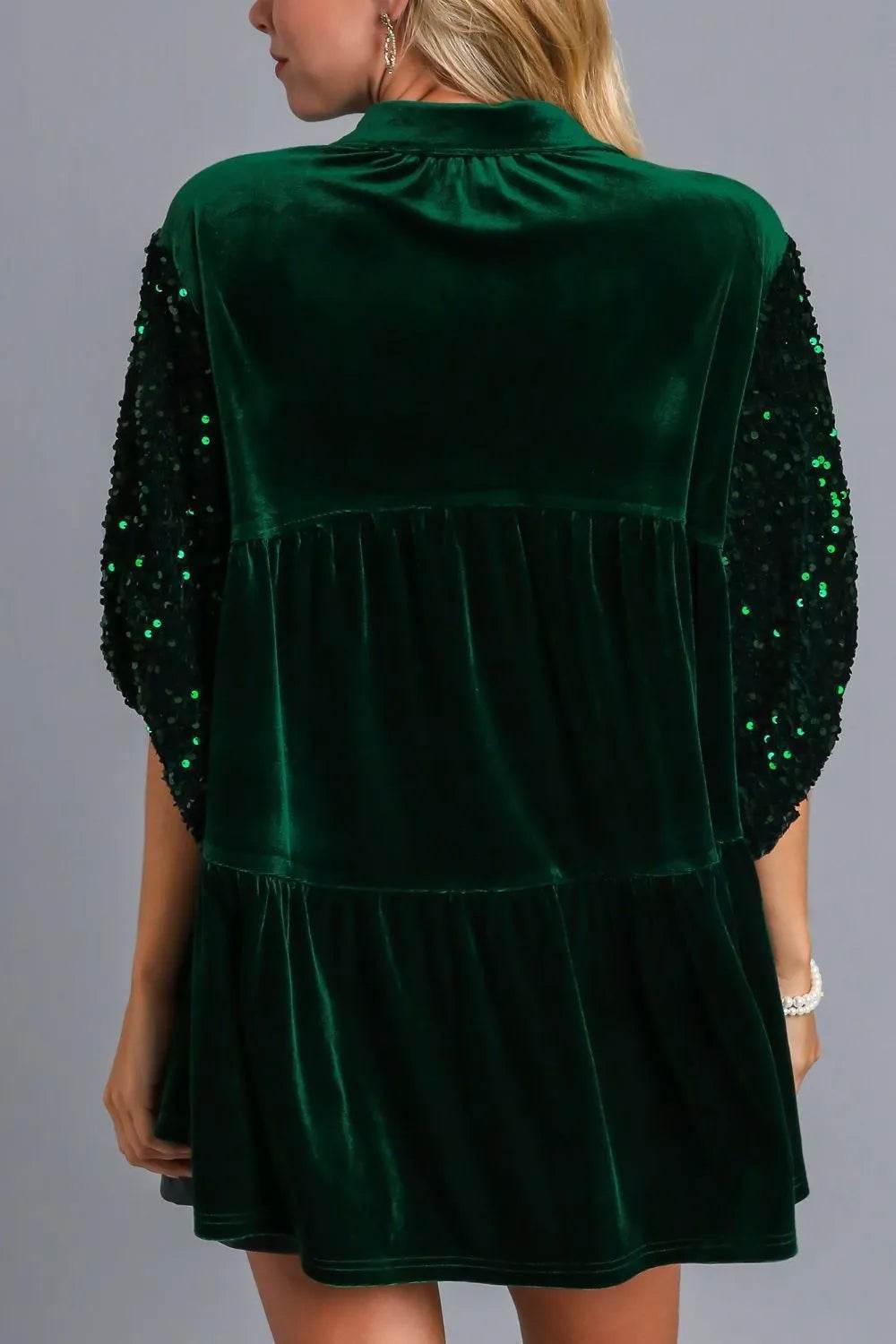 Umgee Sequin Detail Tiered Back Half Sleeve Shirt - Ultim8 Designs 4 U